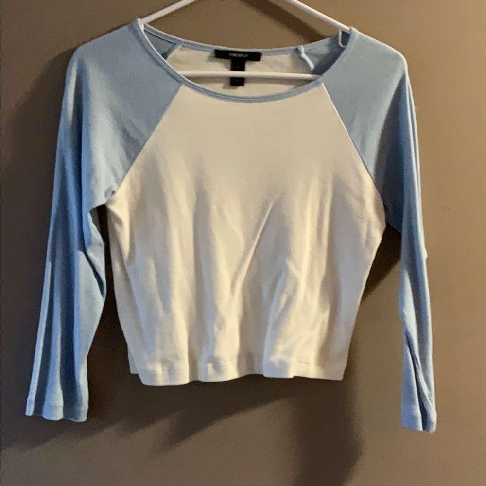 White and Blue Baseball Style Crop